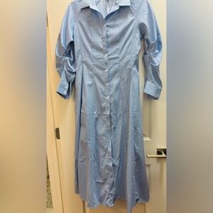 Sky Blue Long Sleeve Shirt Dress